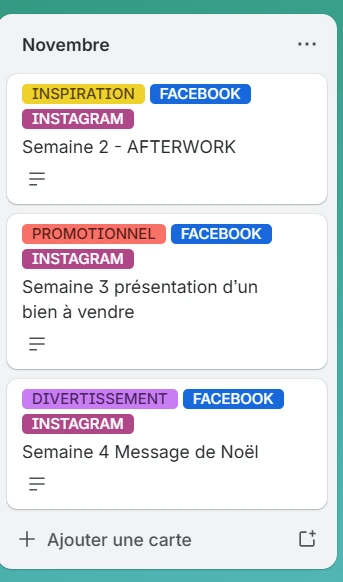 création calendrier éditorial Trello pour un client